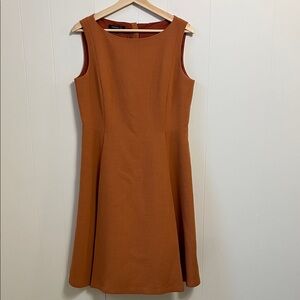 Lafayette 148 Pure Wool Crepe Jewel Neck Sleeveless Dress Burnt Orange Brown 8
